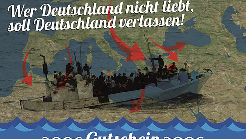 "Gutschein": Diese Hass-Postkarte finden derzeit viele in ihrem Briefkasten. "Gutschein": Diese Hass-Postkarte finden derzeit viele in ihrem Briefkasten.
