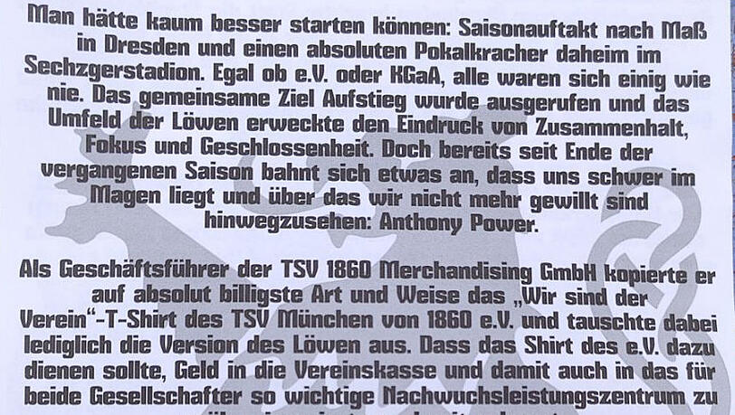 Die Stellungnahme der "Münchner Löwen" zum Protest gegen Anthony Power. Die Stellungnahme der "Münchner Löwen" zum Protest gegen Anthony Power.