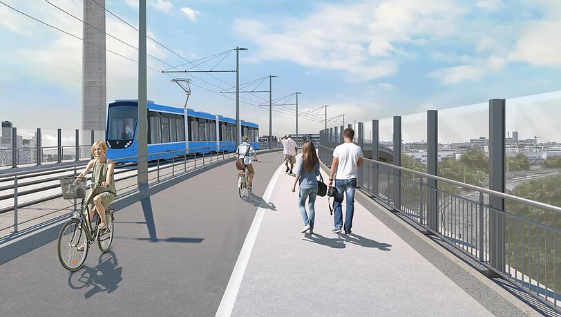 Für die Tram Münchner Norden muss eine neue Brücke über die Eisenbahngleise gebaut werden. So könnte die einmal aussehen, wenn sie fertig ist. Für die Tram Münchner Norden muss eine neue Brücke über die Eisenbahngleise gebaut werden. So könnte die einmal aussehen, wenn sie fertig ist.