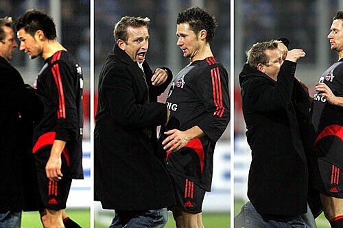 Ähnliche Szenen gibt es aber auch in der Bundesliga. 2005, Duisburg gegen Köln. Duisburgs Trainer Norbert Maier schaupielert wie ein Oscar-Gewinner. Erst gibt er Kölns Albert Streit eine Kopfnuss, schaut dann blitzschnell zum Schiri-Assi und lässt sich dann dramatisch die der sterbende Schwan fallen.