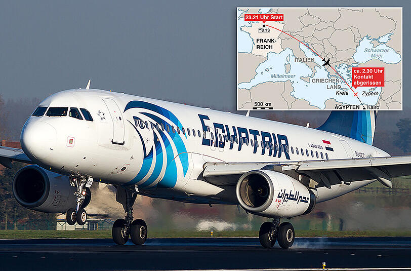 Die Aufnahme vom 04.01.2015 zeigt den Unglücks-Airbus der Egyptair bei der Landung auf dem Flughafen Brüssel Zaventem. Diese Maschine verschwand am 19.05.2016 auf einem Flug von Paris nach Kairo vom Radarschirm.