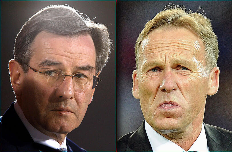 Karl Hopfner (l.), damals Finanzvorstand beim FC Bayern hat eine Aussage von BVB-Geschäftsführer Watzke als reine Lüge zurückgewiesen.