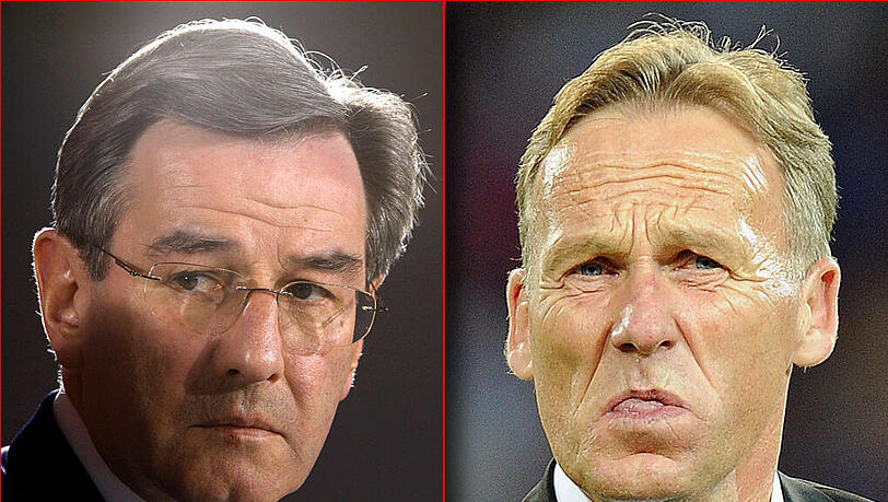 Karl Hopfner (l.), damals Finanzvorstand beim FC Bayern hat eine Aussage von BVB-Geschäftsführer Watzke als reine Lüge zurückgewiesen. Karl Hopfner (l.), damals Finanzvorstand beim FC Bayern hat eine Aussage von BVB-Geschäftsführer Watzke als reine Lüge zurückgewiesen.