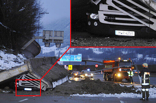 Horror-Unfall auf der Brenner-Autobahn: Ein Betonmauer hat sich von einem Hang gelöst und einen Münchner Lkw unter sich begraben. Die Bilder...