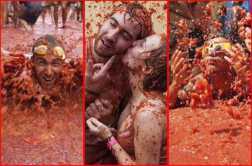 Tomaten, Tomaten, Tomaten: Wenn im spanischen Bunol die traditionelle "Tomatina" beginnt, bleibt kein Teilnehmer verschont. Die Tomatenschlacht ist ein Riesenspaß für Jung und Alt. Die besten Bilder zum Durchklicken.