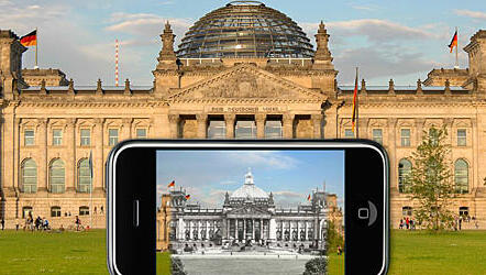 Das Handy weiß gleich: Das ist der Reichstag? Montage: Fraunhofer-Institut