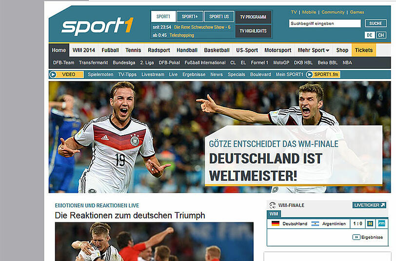 "Götze entscheidet das Finale - Deutschland ist Weltmeister", titelt Sport1