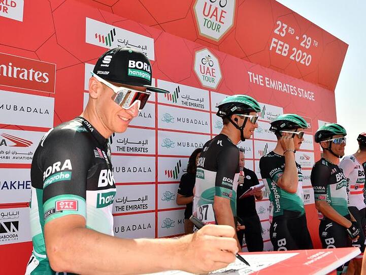 Pascal Ackermann und sein Bora-hansgrohe-Team durften Abu Dhabi inzwischen verlassen.