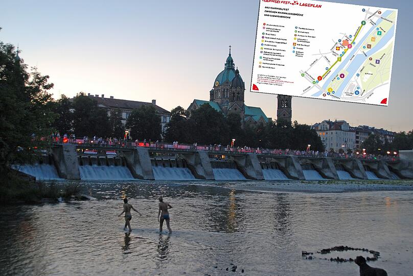 Die Steinsdorfstraße ist zwischen Ludwigs- und Maximiliansbrücke gesperrt, auf dem Parkplatz neben dem Müller&rsquo;schen Volksbad wird die Jugendbühne aufgebaut.