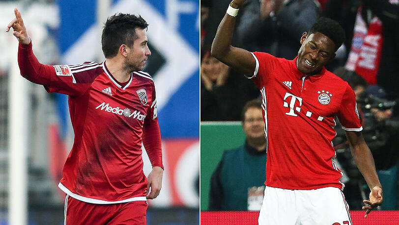 Felix Austria oder Wiedersehen macht Freude: Markus Suttner (FC Ingostadt) und David Alaba (FC Bayern, rechts). Felix Austria oder Wiedersehen macht Freude: Markus Suttner (FC Ingostadt) und David Alaba (FC Bayern, rechts).