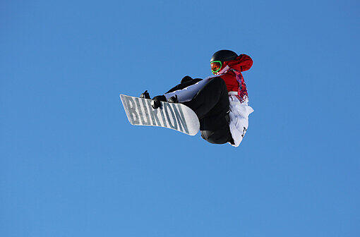 Mark McMorris beim Halbfinale der Männer im Snowboard Slopestyle im Rosa Khutor Extreme Park der Olympischen Spiele 2014.