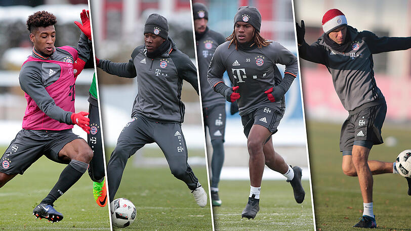 Können nicht ganz zufrieden mit ihrer Hinrunde sein: (v.l.) Kingsley Coman, David Alaba, Renato Sanches und Thomas Müller.