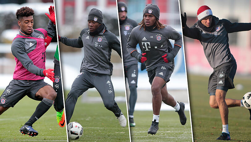 Können nicht ganz zufrieden mit ihrer Hinrunde sein: (v.l.) Kingsley Coman, David Alaba, Renato Sanches und Thomas Müller. Können nicht ganz zufrieden mit ihrer Hinrunde sein: (v.l.) Kingsley Coman, David Alaba, Renato Sanches und Thomas Müller.