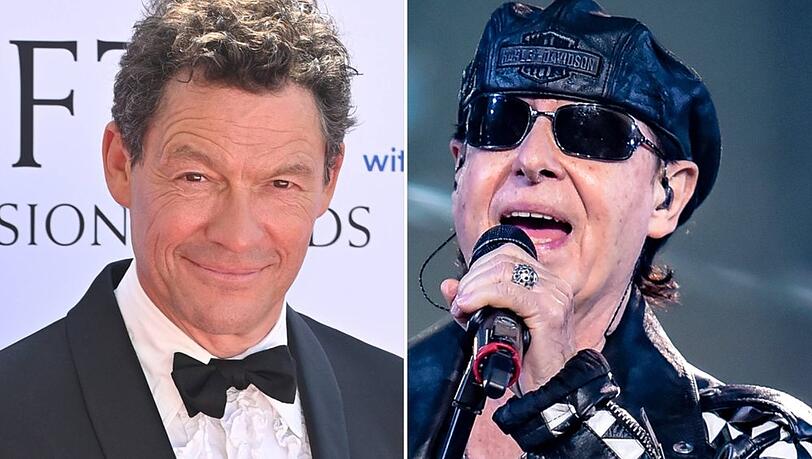 Dominic West, bekannt als Prinz Charles aus "The Crown", spielt im Scorpions-Biopic den Manager der Band um Klaus Meine (r.).