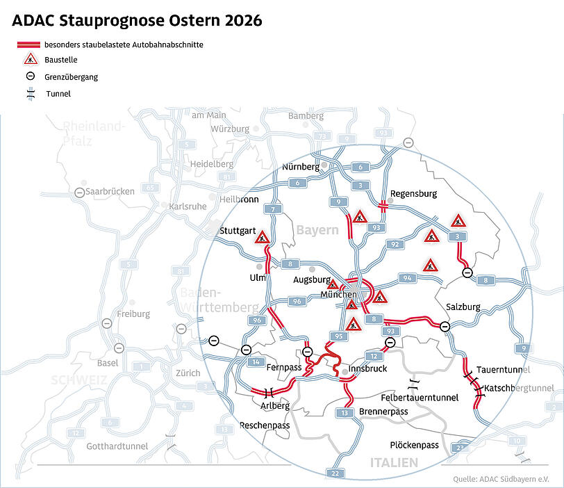 Zum Start der Osterferien kommt es vor allem auf den bekannten Strecken Richtung S&uuml;den zu Staus und Behinderungen.