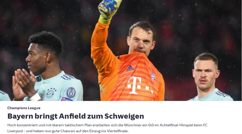 Die "Süddeutsche" bringt es auf den Punkt: "Bayern bringt Anfield zum Schweigen"