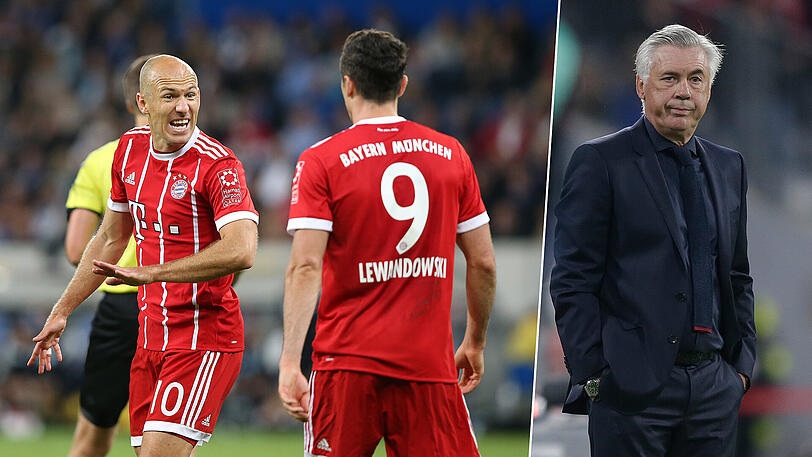 Aktuell unzufrieden bei den Bayern: Arjen Robben (l.) und Robert Lewandowski (m.). Dafür verantwortlich soll auch Trainer Carlo Ancelotti sein.