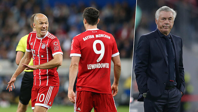 Aktuell unzufrieden bei den Bayern: Arjen Robben (l.) und Robert Lewandowski (m.). Dafür verantwortlich soll auch Trainer Carlo Ancelotti sein. Aktuell unzufrieden bei den Bayern: Arjen Robben (l.) und Robert Lewandowski (m.). Dafür verantwortlich soll auch Trainer Carlo Ancelotti sein.