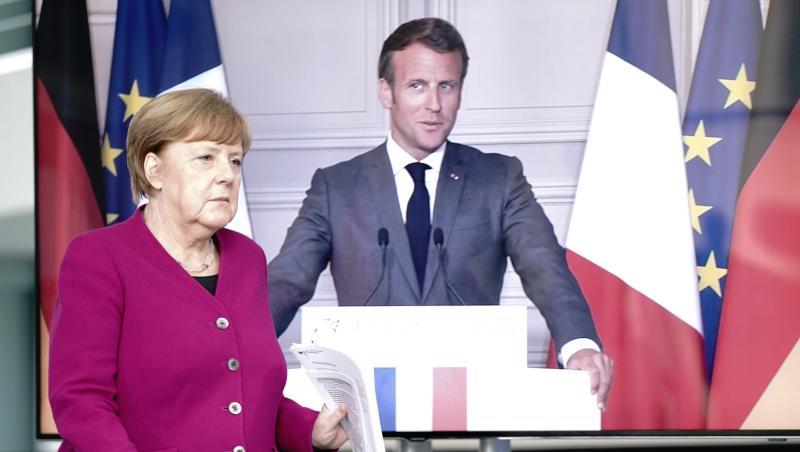 Bundeskanzlerin Angela Merkel (CDU) und Frankreichs Präsident Emmanuel Macron während ihrer Pressekonferenz am vergangenen Montag. Bundeskanzlerin Angela Merkel (CDU) und Frankreichs Präsident Emmanuel Macron während ihrer Pressekonferenz am vergangenen Montag.