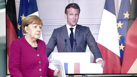 Bundeskanzlerin Angela Merkel (CDU) und Frankreichs Präsident Emmanuel Macron während ihrer Pressekonferenz am vergangenen Montag.