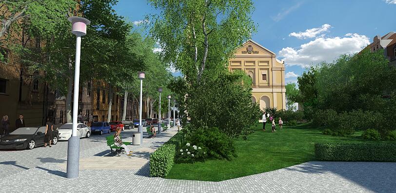Hier mal nur als Vorschlag: So schön großzügig und eingesäumt stellt sich der Verein der Freunde des Josephsplatzes die Fläche vor der Kirche vor.