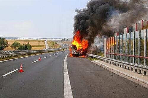 Auf der A 71 bei Schweinfurt brannte das Wohnmobil komplett aus.