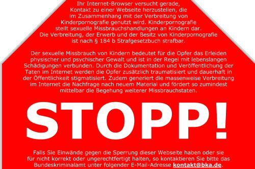 Das "Stopp-Schild" für Internetseiten mit kinderpornographischem Inhalt