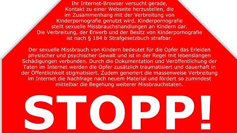 Das "Stopp-Schild" für Internetseiten mit kinderpornographischem Inhalt
