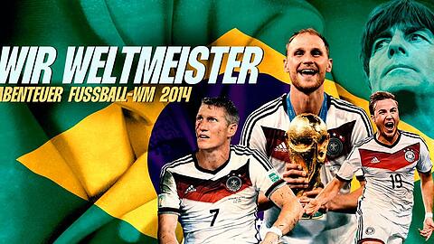 Bastian Schweinsteiger, Benedikt Höwedes, Mario Götze und Joachim Löw (v.l.) gehören zu den Protagonisten von "Wir Weltmeister. Abenteuer Fußball-WM 2014".
