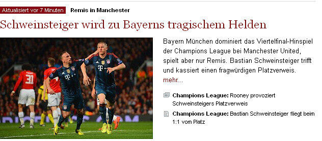 welt.de: Schweinsteiger wird zu Bayerns tragischem Helden