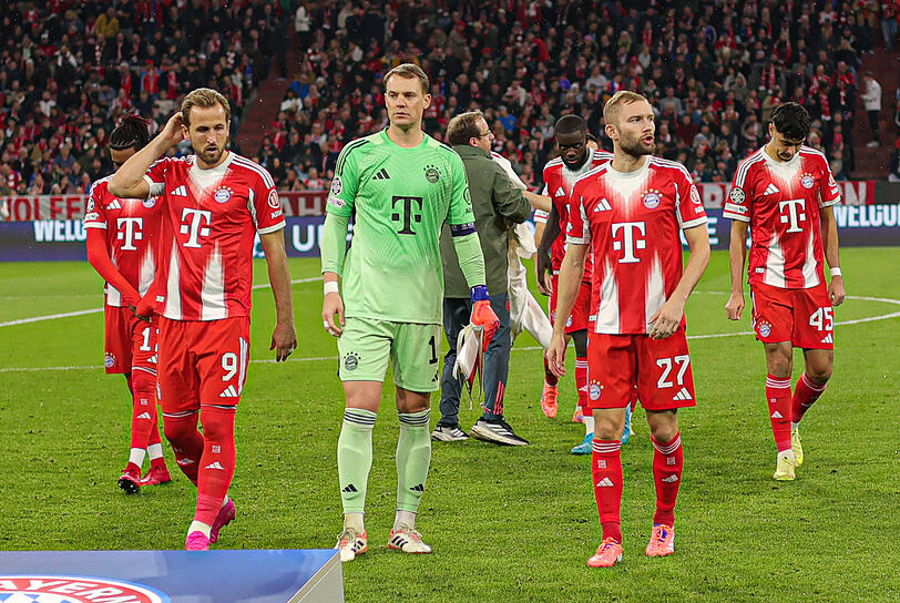 Schwierige Aufgaben vor der Brust: Kane (v.l.), Manuel Neuer und Konrad Laimer. Schwierige Aufgaben vor der Brust: Kane (v.l.), Manuel Neuer und Konrad Laimer.