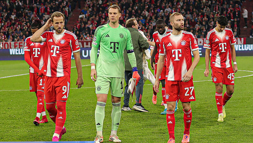 Schwierige Aufgaben vor der Brust: Kane (v.l.), Manuel Neuer und Konrad Laimer. Schwierige Aufgaben vor der Brust: Kane (v.l.), Manuel Neuer und Konrad Laimer.