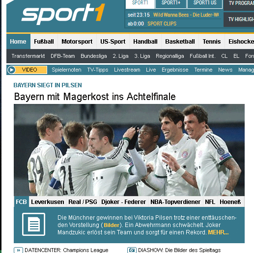 Für sport1.de war die Leistung der Bayern "Magerkost"