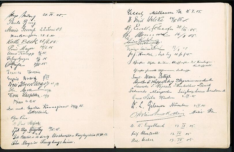 1910: das Gästebuch des Gisela-Hospitals.