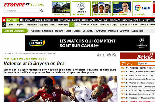 Und in Frankreich schreibt die Sport-Zeitung L?Equipe: "Bayern und Valencia neutralisieren sich. Aber beide Mannschaften haben die Qualifikation fpr das Achtelfinale sicher."