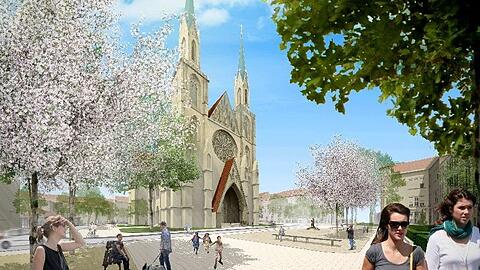 So soll es eines Tages vor der Kirche nahe der Theresienwiese aussehen.