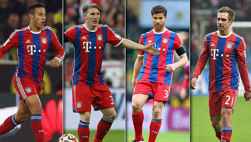 Von links: Thiago ist wieder fit, Schweinsteiger ist unverzichtbar, Alonso droht die Bank, Lahm ist im Mittelfeld gesetzt. Von links: Thiago ist wieder fit, Schweinsteiger ist unverzichtbar, Alonso droht die Bank, Lahm ist im Mittelfeld gesetzt.