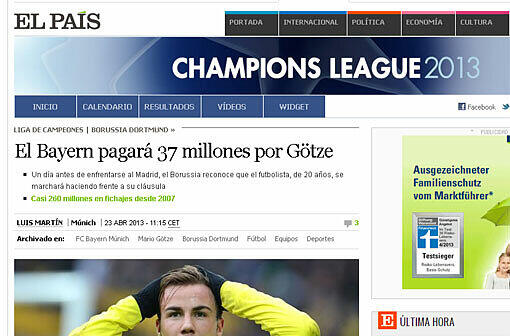Nachrichtlich macht's El Pais: Bayern zahlt 37 Millionen für Götze