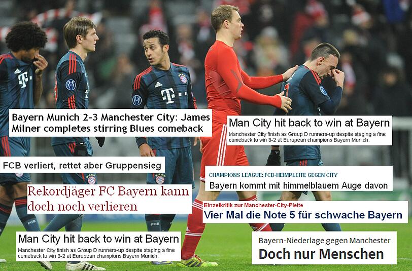 Der FC Bayern verliert nach einer 2:0-Führung gegen Manchester City mit einem 2:3 - die Siegesserie ist gerissen. Hier die internationalen Pressestimmen zur Bayern-Pleite zum durchklicken.