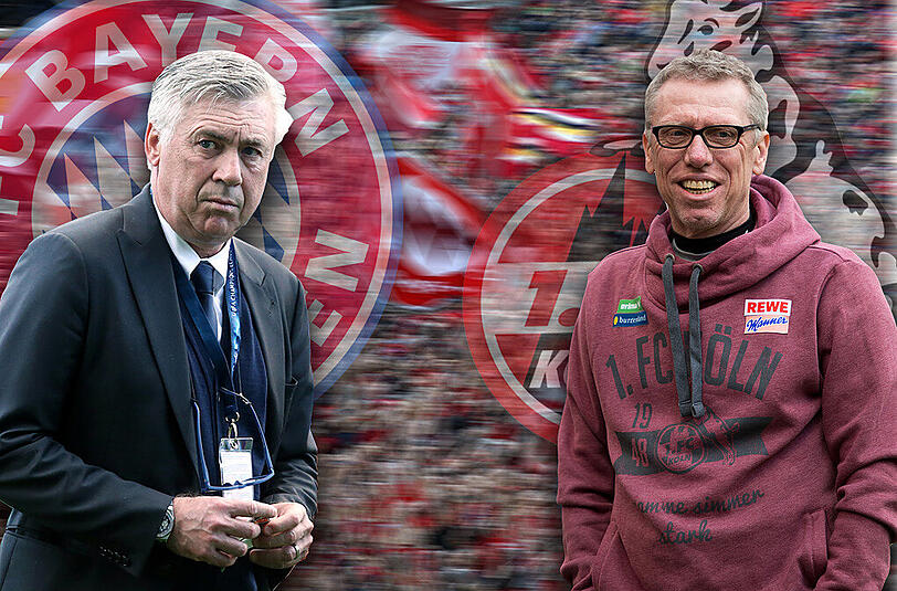 Am Samstagnachmittag trifft Carlo Ancelotti (l.) mit seinen Bayern auf den 1. FC Köln von Trainer Peter Stöger.
