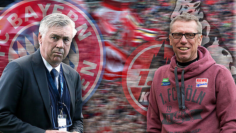 Am Samstagnachmittag trifft Carlo Ancelotti (l.) mit seinen Bayern auf den 1. FC Köln von Trainer Peter Stöger. Am Samstagnachmittag trifft Carlo Ancelotti (l.) mit seinen Bayern auf den 1. FC Köln von Trainer Peter Stöger.