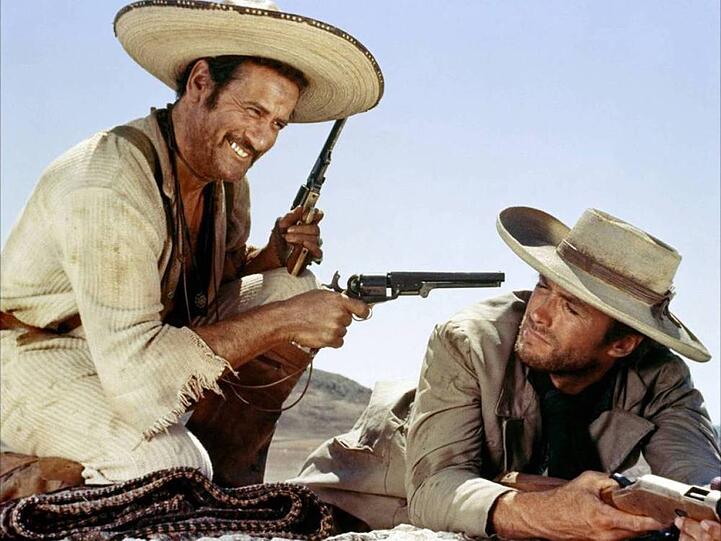Eli Wallach (l.) als "der Hässliche", Clint Eastwood als "der Gute" in "Zwei glorreiche Halunken"