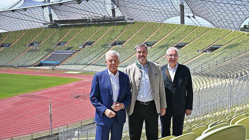 Diese drei Männer wollen Olympia nach München holen (von links nach rechts): Oberbürgermeister Dieter Reiter (SPD), Ministerpräsident Markus Söder (CSU), Sportminister Joachim Herrmann (CSU).