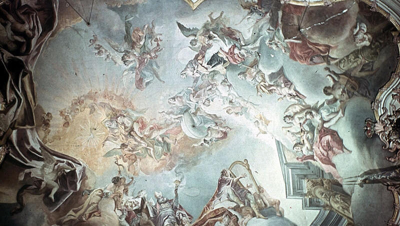 Das Hauptfresko von Cosmas Damian Asam in der Klosterkirche: "Die Aufnahme der Hl. Anna in den Himmel" - aufgenommen 1943. Das Hauptfresko von Cosmas Damian Asam in der Klosterkirche: "Die Aufnahme der Hl. Anna in den Himmel" - aufgenommen 1943.