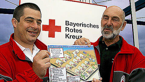 Sie helfen in China: Michael Breunig (l.) und Johann Keppeler vom BRK bauten das Feldhospital auf