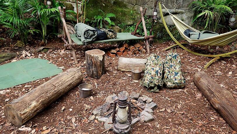 Ein Blick in das neue Mini-Lager "Snake Rock" im diesj&auml;hrigen Dschungelcamp.