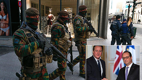 Weiterhin patroullieren schwer bewaffnete Soldaten durch die belgische Hauptstadt. Frankreichs Präsident Francois Hollande bemüht sich derzeit um eine internationale Anti-IS-Allianz