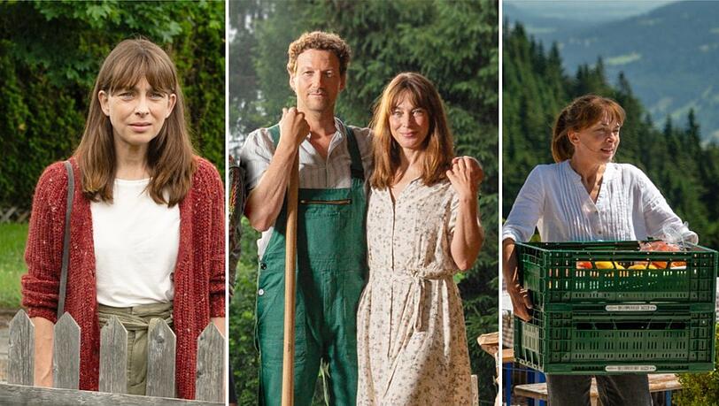 "Daheim in den Bergen": Seit 2018 verk&ouml;rperte Catherine Bode die B&auml;uerin Marie Huber - in der Mitte mit Filmpartner Georg Leitner (Thomas Unger) zu sehen.