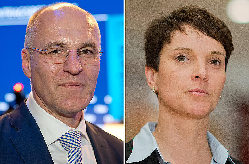 Links: Augsburgs Oberbürgermeister Kurt Gribl, rechts: AfD-Chefin Frauke Petry