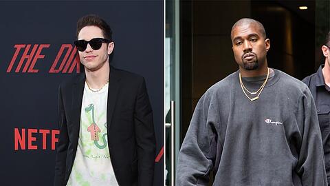 Pete Davidson (l.) und Kanye West kämpfen um Kim Kardashian.